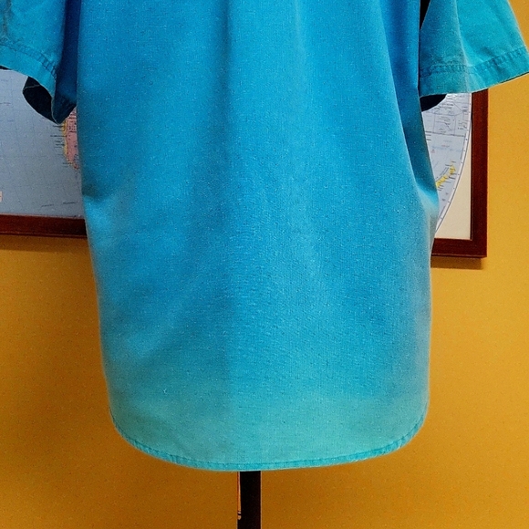 Vintage 90s Bugle Boy short sleeves,  Button down shirt, Aqua Blue Large for men - Picture 10 of 16